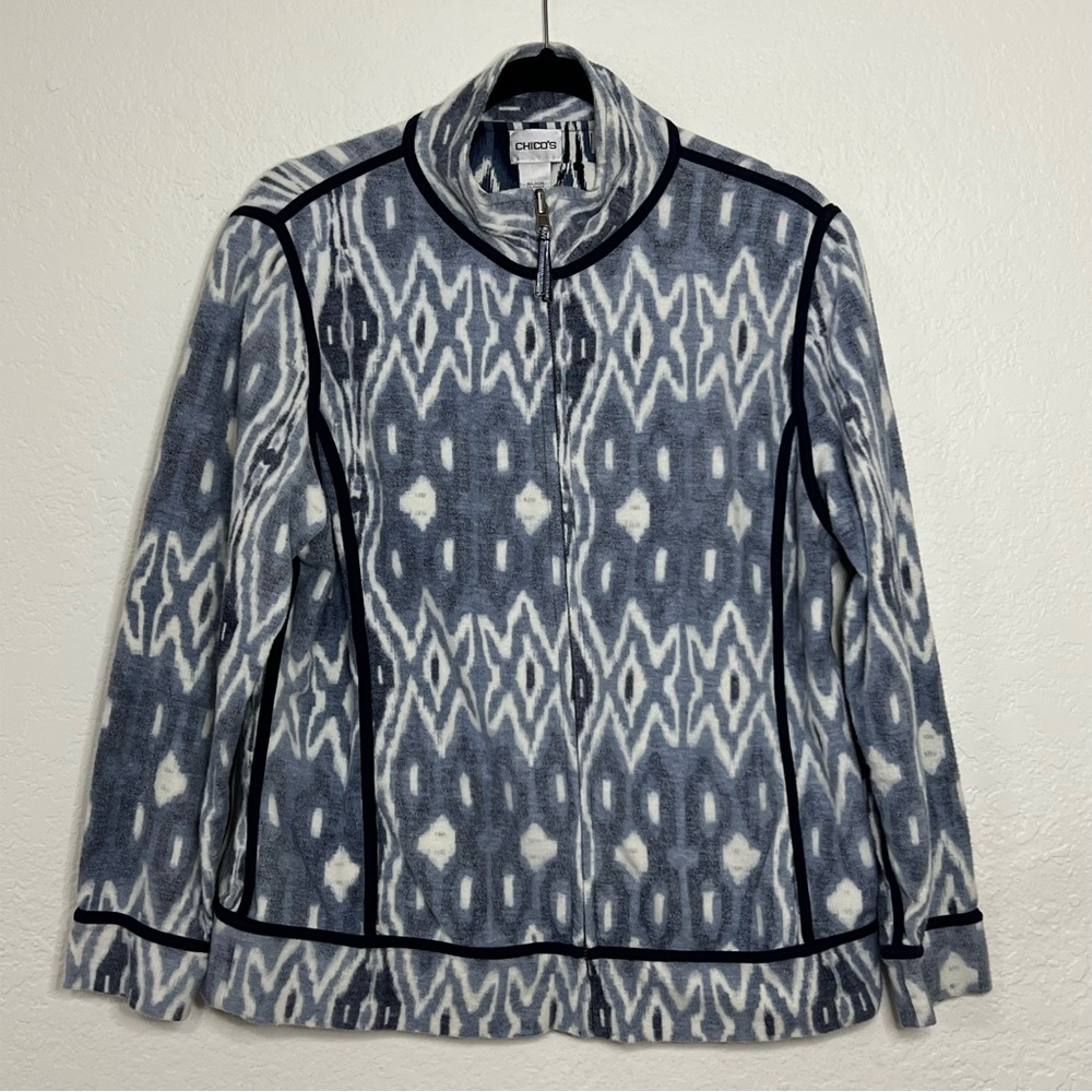Chico’s Blue Southwest Aztec Full Zip Soft Cotton Jacket Women’s Size Large - 2